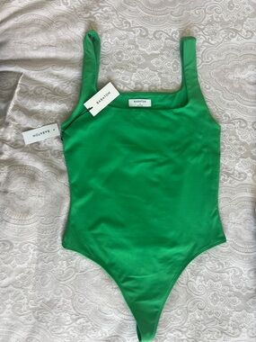 Babaton Emerald Green Square-Neck Bodysuit